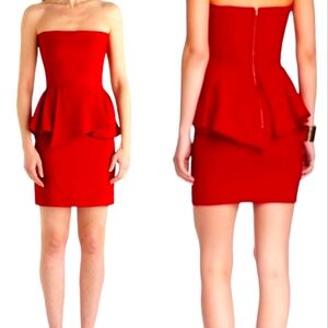 NWT THE KOOPLES Strapless Peplum Mini Dress RED ♥️ Size L/EU40